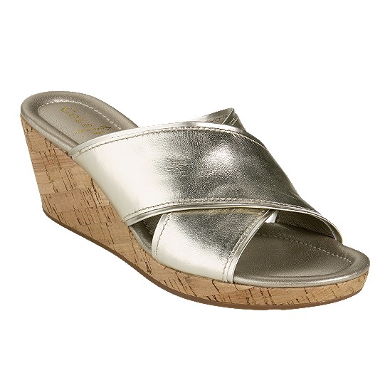 Cole Haan Air Britney Slide White Gold Metallic/Cork Outlet Coupons